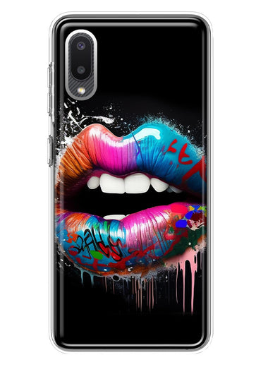 Samsung Galaxy A02 Colorful Lip Graffiti Painting Art Hybrid Protective Phone Case Cover