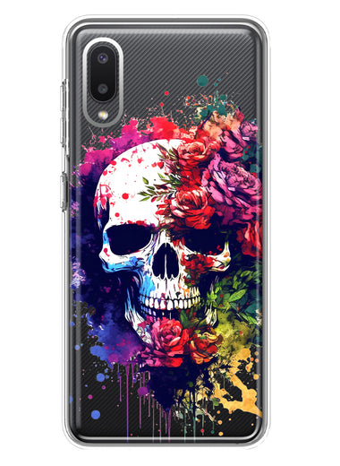 Samsung Galaxy A02 Fantasy Skull Red Purple Roses Hybrid Protective Phone Case Cover