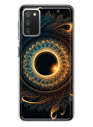 Samsung Galaxy A02S Mandala Geometry Abstract Eclipse Pattern Hybrid Protective Phone Case Cover