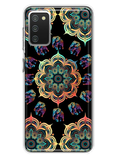 Samsung Galaxy A02S Mandala Geometry Abstract Elephant Pattern Hybrid Protective Phone Case Cover