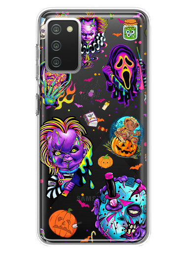 Samsung Galaxy A02S Cute Halloween Spooky Horror Scary Neon Characters Hybrid Protective Phone Case Cover