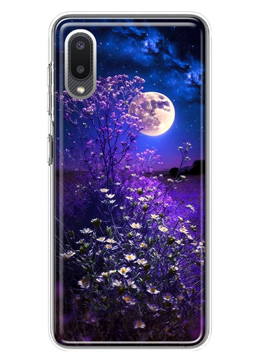 Samsung Galaxy A02 Spring Moon Night Lavender Flowers Floral Hybrid Protective Phone Case Cover