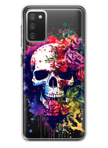 Samsung Galaxy A02S Fantasy Skull Red Purple Roses Hybrid Protective Phone Case Cover