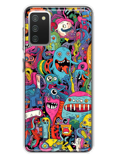 Samsung Galaxy A02S Psychedelic Trippy Happy Aliens Characters Hybrid Protective Phone Case Cover