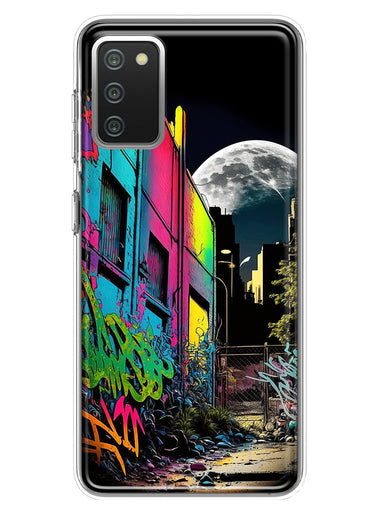 Samsung Galaxy A02S Urban City Full Moon Graffiti Painting Art Hybrid Protective Phone Case Cover
