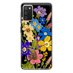 Samsung Galaxy A02S Blue Yellow Vintage Spring Wild Flowers Floral Hybrid Protective Phone Case Cover