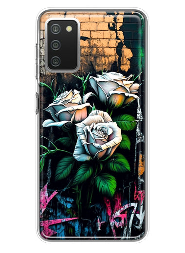 Samsung Galaxy A02S White Roses Graffiti Wall Art Painting Hybrid Protective Phone Case Cover