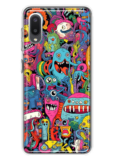 Samsung Galaxy A02 Psychedelic Trippy Happy Aliens Characters Hybrid Protective Phone Case Cover