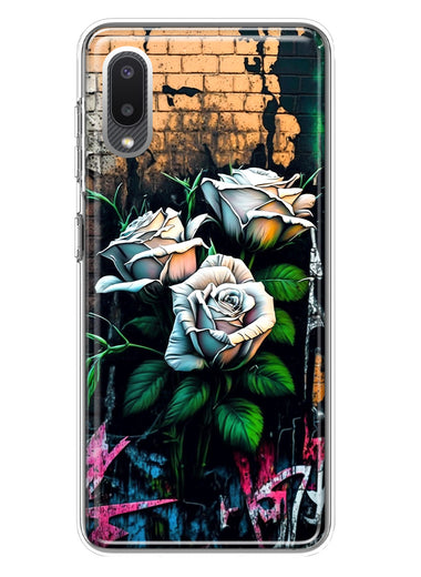 Samsung Galaxy A02 White Roses Graffiti Wall Art Painting Hybrid Protective Phone Case Cover