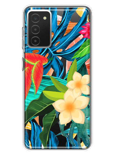Samsung Galaxy A03S Blue Monstera Pothos Tropical Floral Summer Flowers Hybrid Protective Phone Case Cover