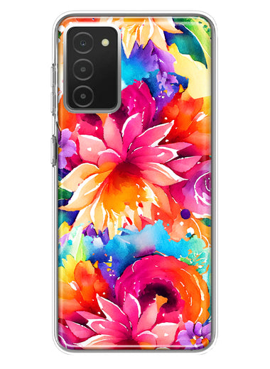 Samsung Galaxy A03S Watercolor Paint Summer Rainbow Flowers Bouquet Bloom Floral Hybrid Protective Phone Case Cover