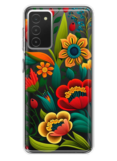 Samsung Galaxy A03S Colorful Red Orange Folk Style Floral Vibrant Spring Flowers Hybrid Protective Phone Case Cover