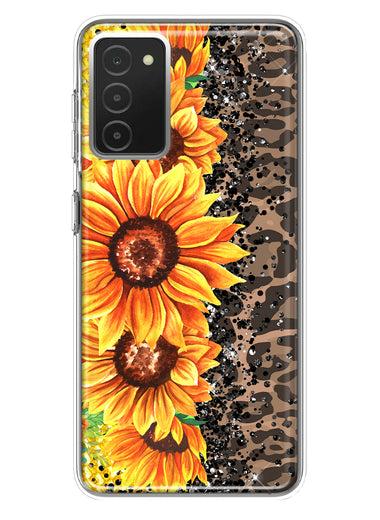 Samsung Galaxy A03S Yellow Summer Sunflowers Brown Leopard Honeycomb Hybrid Protective Phone Case Cover