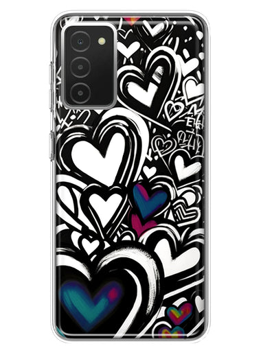 Samsung Galaxy A03S Black White Hearts Love Graffiti Hybrid Protective Phone Case Cover