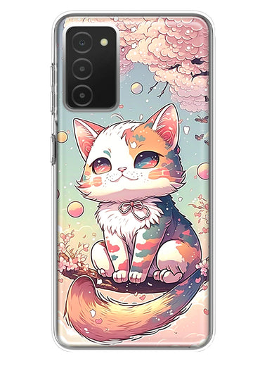 Samsung Galaxy A03S Kawaii Manga Pink Cherry Blossom Cute Cat Hybrid Protective Phone Case Cover