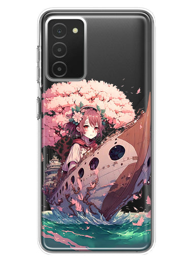Samsung Galaxy A03S Kawaii Manga Pink Cherry Blossom Japanese Girl Boat Hybrid Protective Phone Case Cover