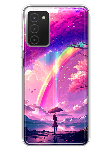 Samsung Galaxy A03S Kawaii Manga Pink Cherry Blossom Japanese Rainbow Girl Hybrid Protective Phone Case Cover