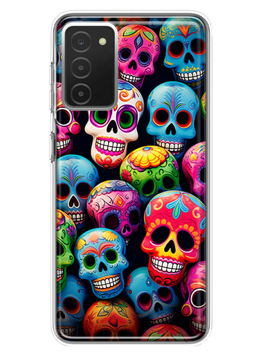Samsung Galaxy A03S Halloween Spooky Colorful Day of the Dead Skulls Hybrid Protective Phone Case Cover