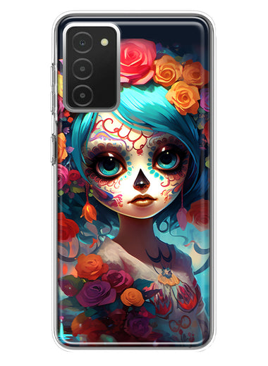 Samsung Galaxy A03S Halloween Spooky Colorful Day of the Dead Skull Girl Hybrid Protective Phone Case Cover