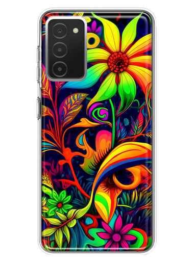 Samsung Galaxy A03S Neon Rainbow Psychedelic Trippy Hippie Daisy Flowers Hybrid Protective Phone Case Cover