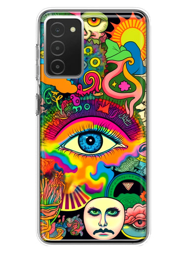 Samsung Galaxy A03S Neon Rainbow Psychedelic Trippy Hippie Multiple Eyes Hybrid Protective Phone Case Cover