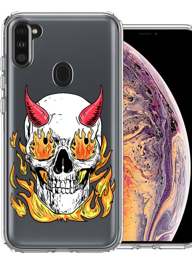 Samsung Galaxy A11 Flamming Devil Skull Design Double Layer Phone Case Cover