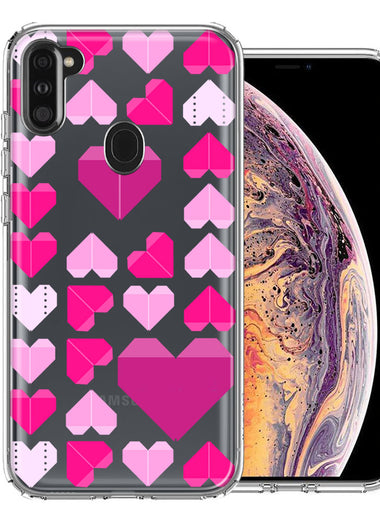 Samsung Galaxy A11 Pink Purple Origami Valentine's Day Polkadot Hearts Design Double Layer Phone Case Cover