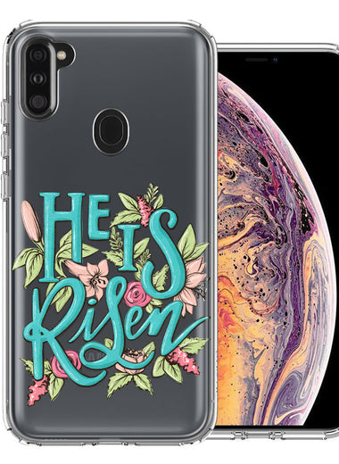 Samsung Galaxy A11 He Is Risen Text Easter Jesus Christian Flowers Double Layer Phone Case Cover