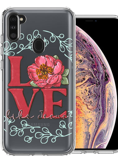 Samsung Galaxy A11 Love Like Jesus Flower Text Christian Double Layer Phone Case Cover