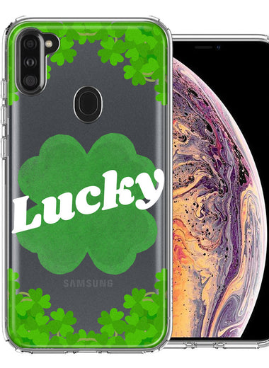 Samsung Galaxy A11 Lucky St Patrick's Day Shamrock Green Clovers Double Layer Phone Case Cover