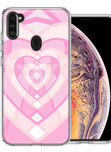 Samsung Galaxy A11 Pink Gem Hearts Design Double Layer Phone Case Cover