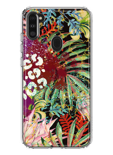 Samsung Galaxy A11 Leopard Tropical Flowers Vacation Dreams Hibiscus Floral Hybrid Protective Phone Case Cover
