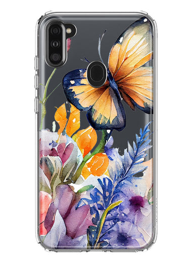 Samsung Galaxy A11 Spring Summer Flowers Butterfly Purple Blue Lilac Floral Hybrid Protective Phone Case Cover