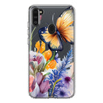 Samsung Galaxy A11 Spring Summer Flowers Butterfly Purple Blue Lilac Floral Hybrid Protective Phone Case Cover