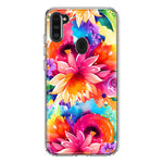 Samsung Galaxy A11 Watercolor Paint Summer Rainbow Flowers Bouquet Bloom Floral Hybrid Protective Phone Case Cover
