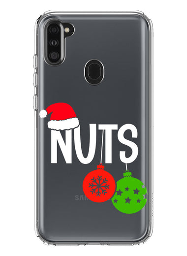 Samsung Galaxy A11 Christmas Funny Couples Chest Nuts Ornaments Hybrid Protective Phone Case Cover