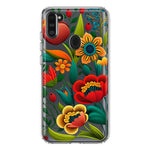 Samsung Galaxy A11 Colorful Red Orange Folk Style Floral Vibrant Spring Flowers Hybrid Protective Phone Case Cover