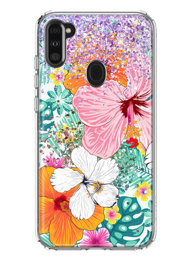 Samsung Galaxy A11 Hawaiian Vibes Hibiscus Flowers Monstera Vacation Summer Hybrid Protective Phone Case Cover