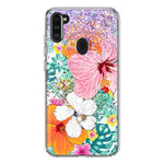 Samsung Galaxy A11 Hawaiian Vibes Hibiscus Flowers Monstera Vacation Summer Hybrid Protective Phone Case Cover