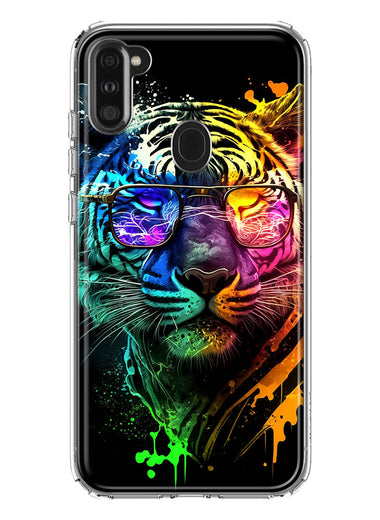 Samsung Galaxy A11 Neon Rainbow Swag Tiger Hybrid Protective Phone Case Cover
