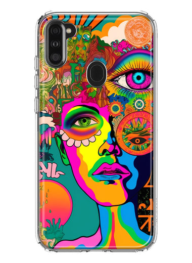 Samsung Galaxy A11 Neon Rainbow Psychedelic Hippie One Eye Pop Art Hybrid Protective Phone Case Cover