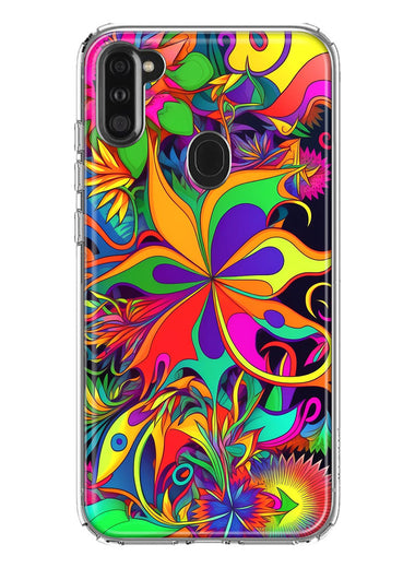 Samsung Galaxy A11 Neon Rainbow Psychedelic Hippie Wild Flowers Hybrid Protective Phone Case Cover