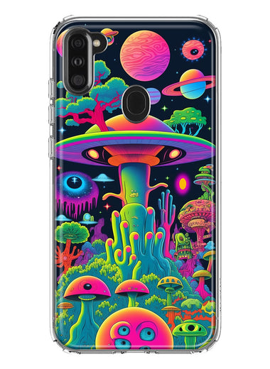 Samsung Galaxy A11 Neon Rainbow Psychedelic UFO Alien Planet Hybrid Protective Phone Case Cover