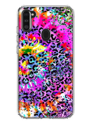 Samsung Galaxy A11 Vibrant Pink Purple Tie Dye Summer Leopard Swirl Rainbow Hybrid Protective Phone Case Cover