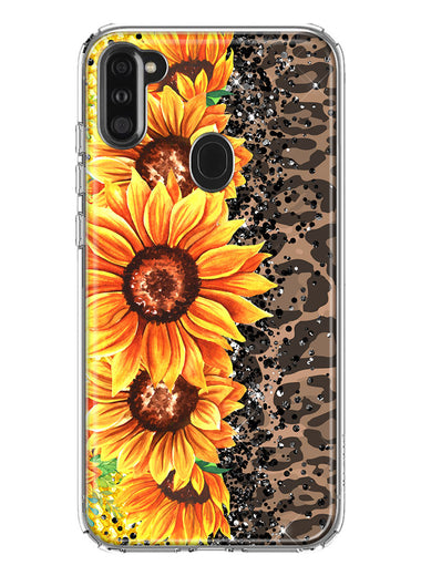 Samsung Galaxy A11 Yellow Summer Sunflowers Brown Leopard Honeycomb Hybrid Protective Phone Case Cover