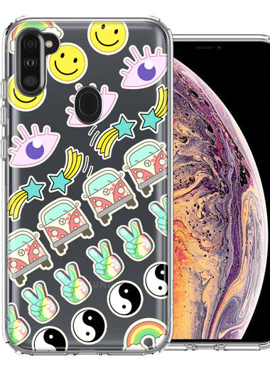 Samsung Galaxy A11 70's Yin Yang Hippie Happy Peace Stars Design Double Layer Phone Case Cover