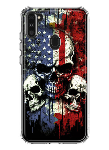 Samsung Galaxy A11 American USA Flag Skulls Blue Red Double Layer Phone Case Cover