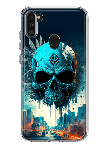 Samsung Galaxy A11 Blue Apocalypse Cyberpunk Skull Feather Double Layer Phone Case Cover