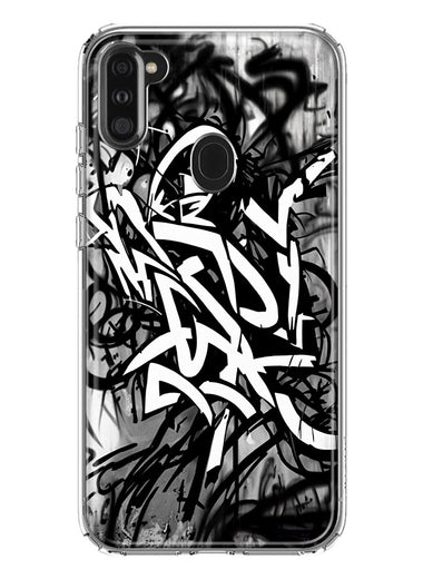 Samsung Galaxy A11 Black White Urban Graffiti Hybrid Protective Phone Case Cover
