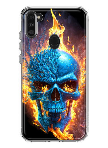 Samsung Galaxy A11 Blue Flaming Skull Burning Fire Double Layer Phone Case Cover